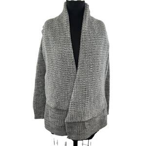 Barneys New York Co-Op Light Gray Waffle Knit Open Shawl Front Cardigan Size S